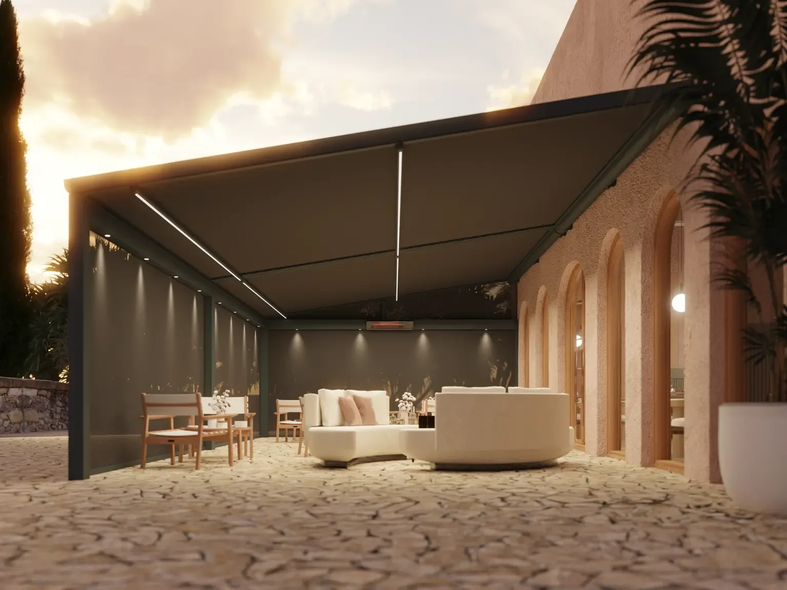 Pergola z osvetlitvijo in ZIP screen stranicami